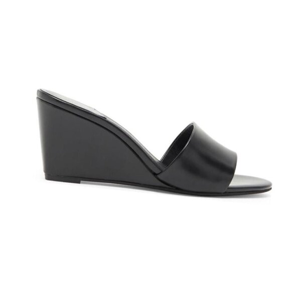 Jeffrey Campbell Womens Black Leather Slip On Open Toe Wedge Sandals Sz 9 NEW - Picture 8 of 11